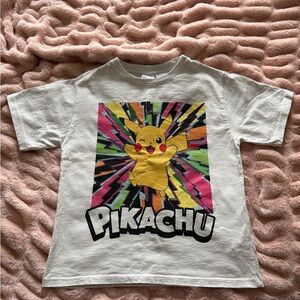 Zara White Kids Pikachu Graphic Tee with Multicolor Burst